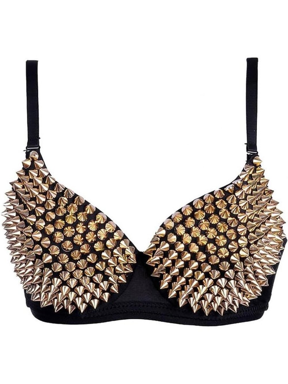 Women's Gold Steampunk B Cup Spike Studs Rivet Party Club Rave Sport Bra Tops